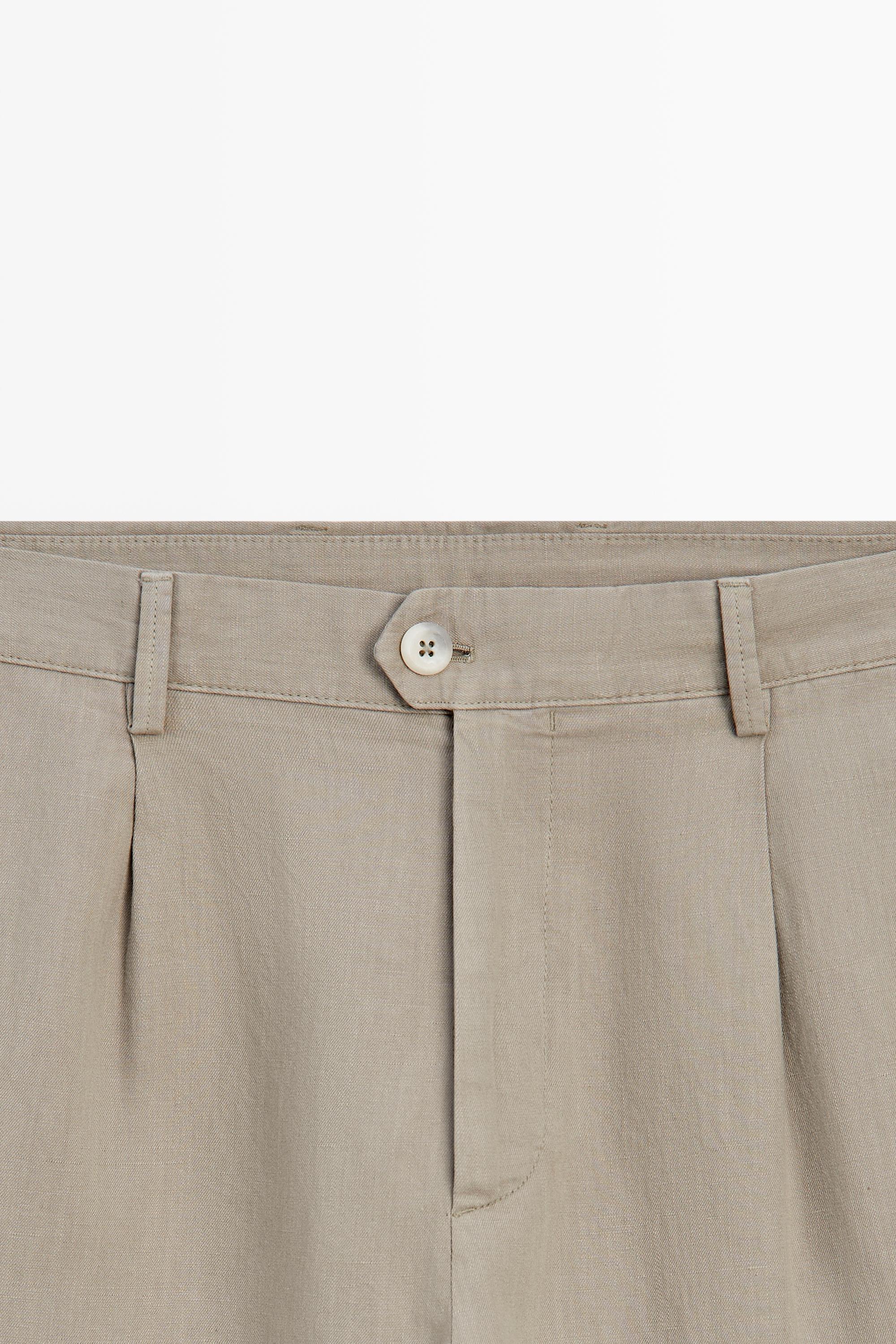 Straight-leg linen and cotton trousers with darts
